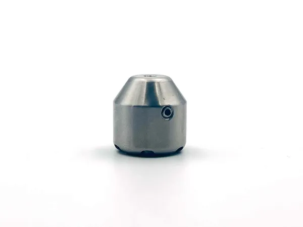 Jet nozzle connection port close-up view showing thread specifications and material finish suitable for automated fluid distribution systems